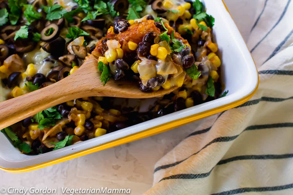 Mexican Vegetarian Tater Tot Casserole is a fun dish that the entire family will love! Spice up Taco Night and have this meatless tater tot casserole instead!