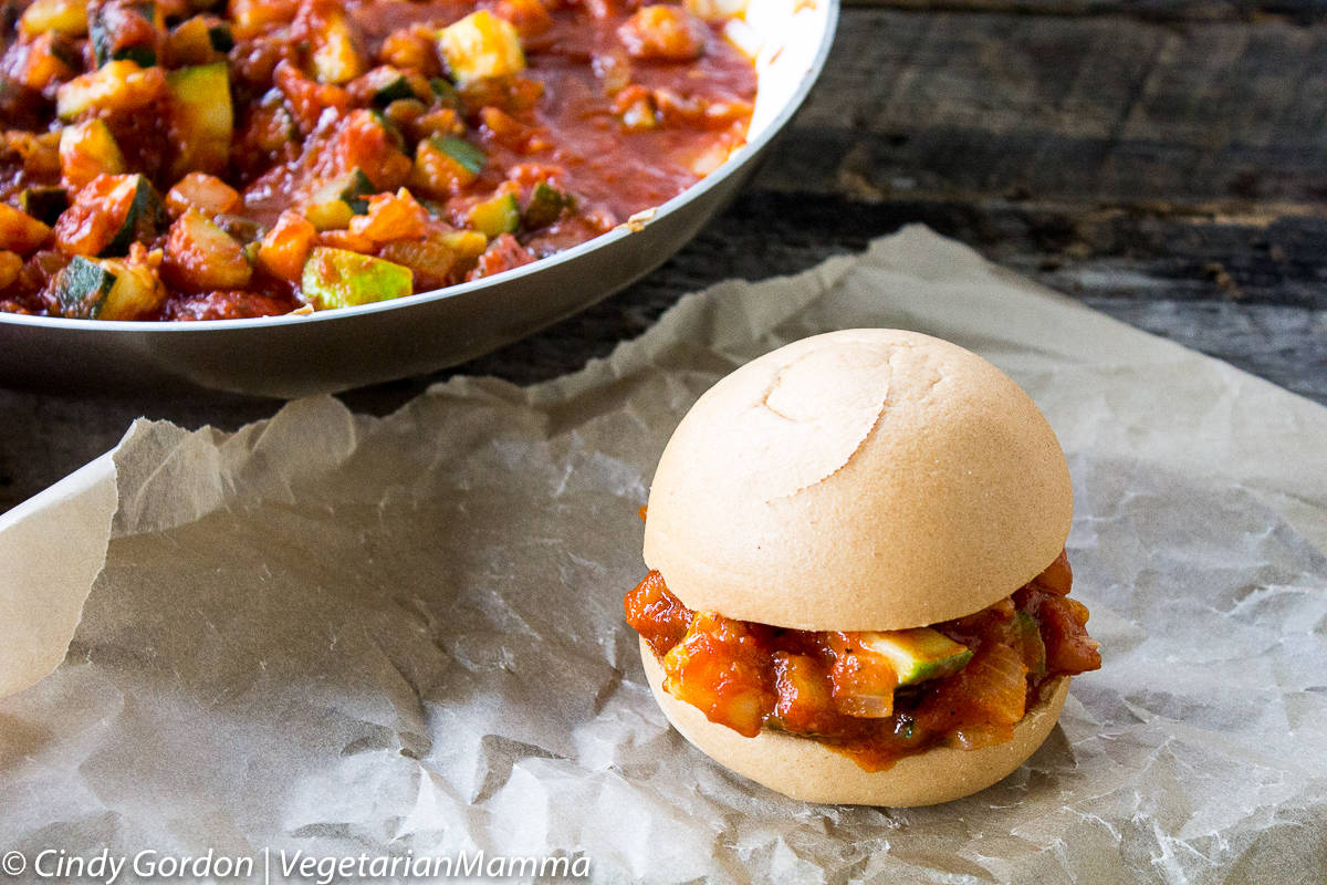 Zucchini Grinder sandwich on a bun