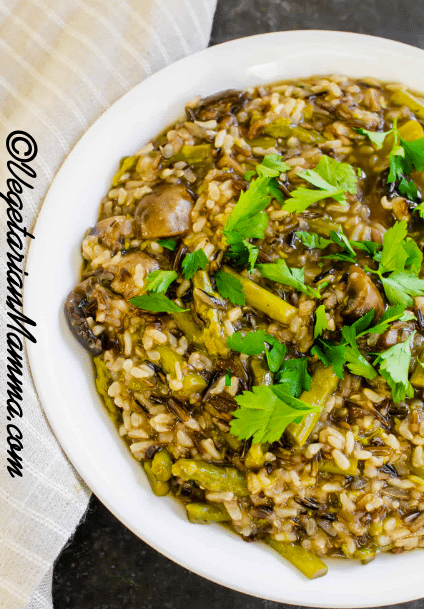 Mushroom and Asparagus Wild Rice works as a hearty main course and a beautiful side dish. This dish combines the earthly flavors of mushrooms with spring asparagus and wild rice.