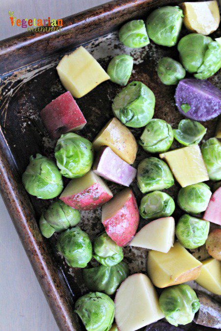 Roasted Potatoes and Brussel Sprouts @vegetarianmamma.com Freshly Roasted Veggies