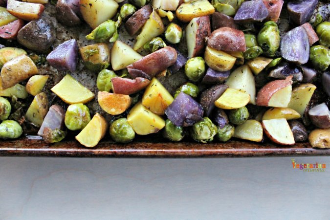 Roasted Potatoes and Brussel Sprouts @vegetarianmamma.com gluten free and vegan