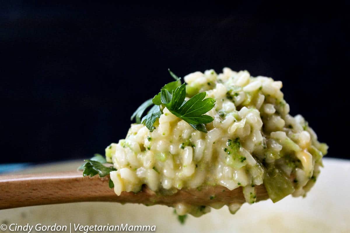 Broccoli Risotto is a delicious comfort food that can be made quickly and with cheddar cheese.