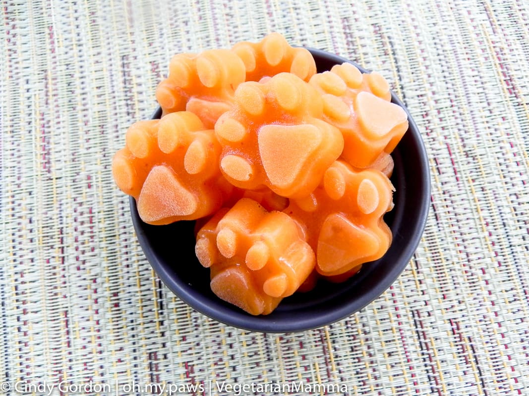 Frozen Apple Carrot Cubes in the shape of paw prints