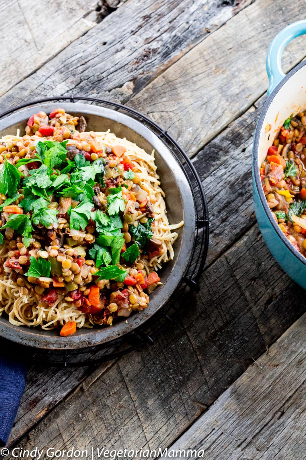 vegetable ragu served over pasta