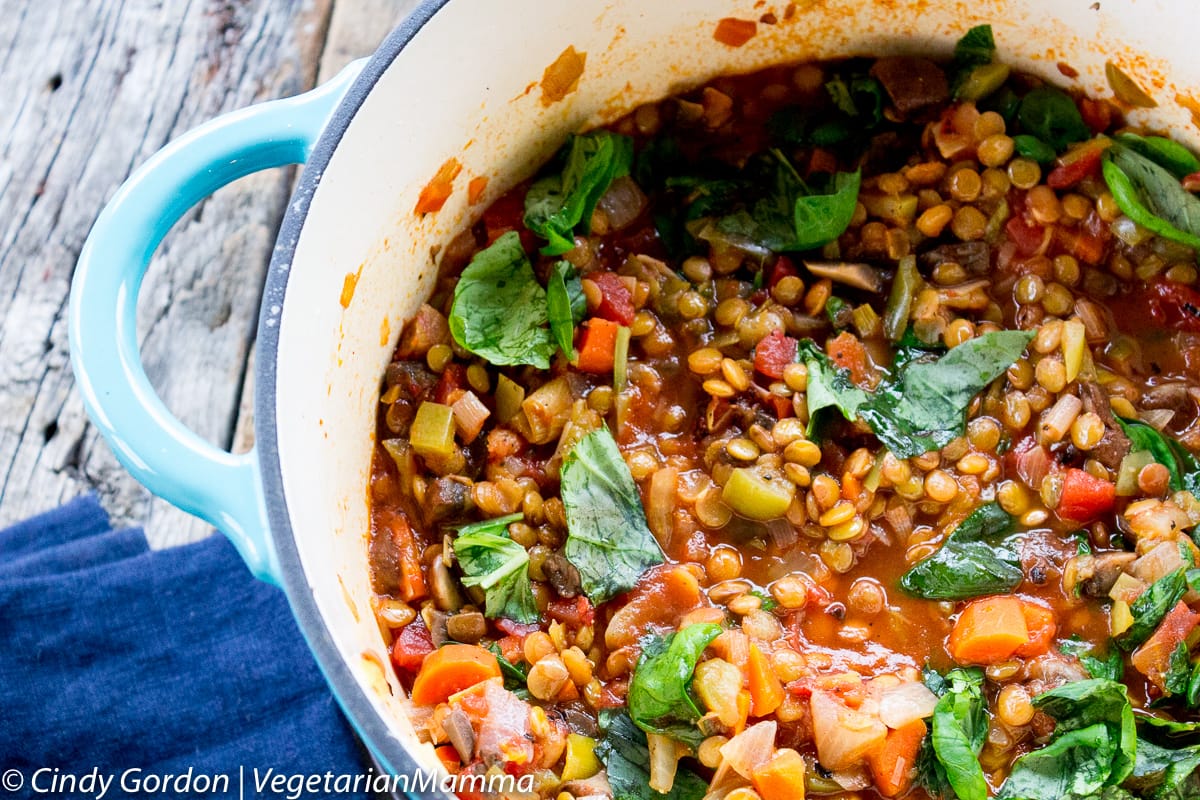 dutch oven pot of vegetable ragu