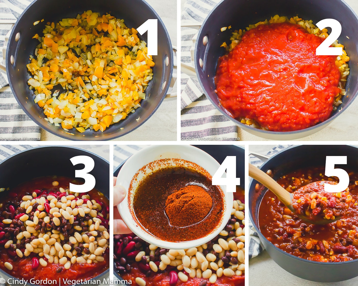 Collage of vegetarian sweet chili pictures