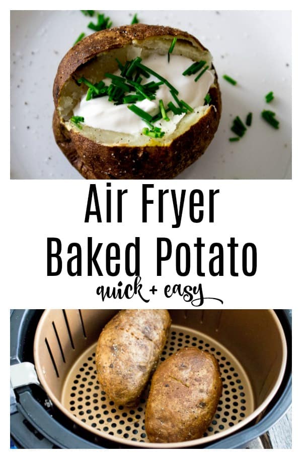 Air Fryer Baked Potatoes are a simple, yet quick and easy way to prepare your baked potatoes. No need to heat your big oven, the air fryer can do it. #airfryer #bakedpotatoes