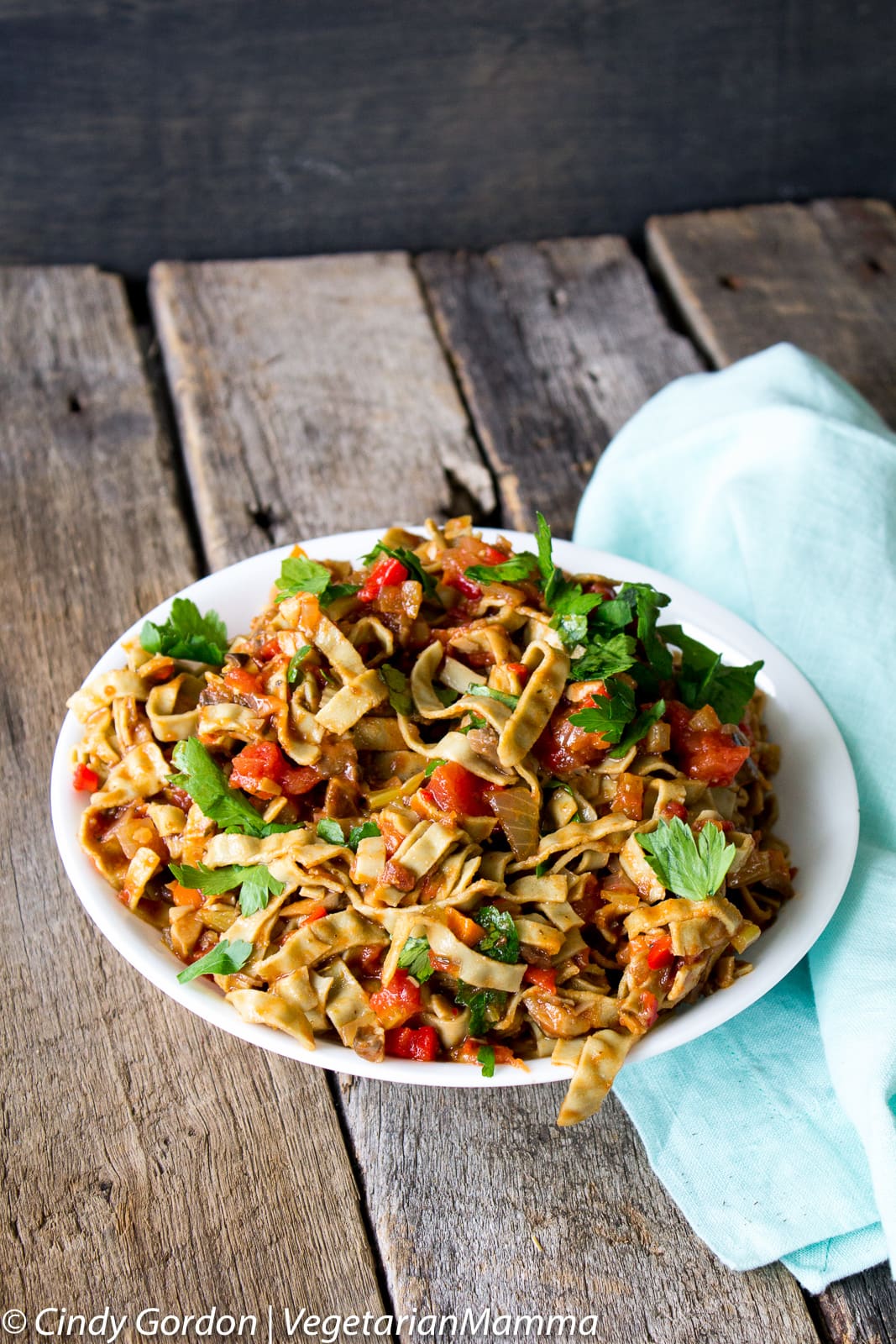 bowl of pasta with vegetarian bolognese