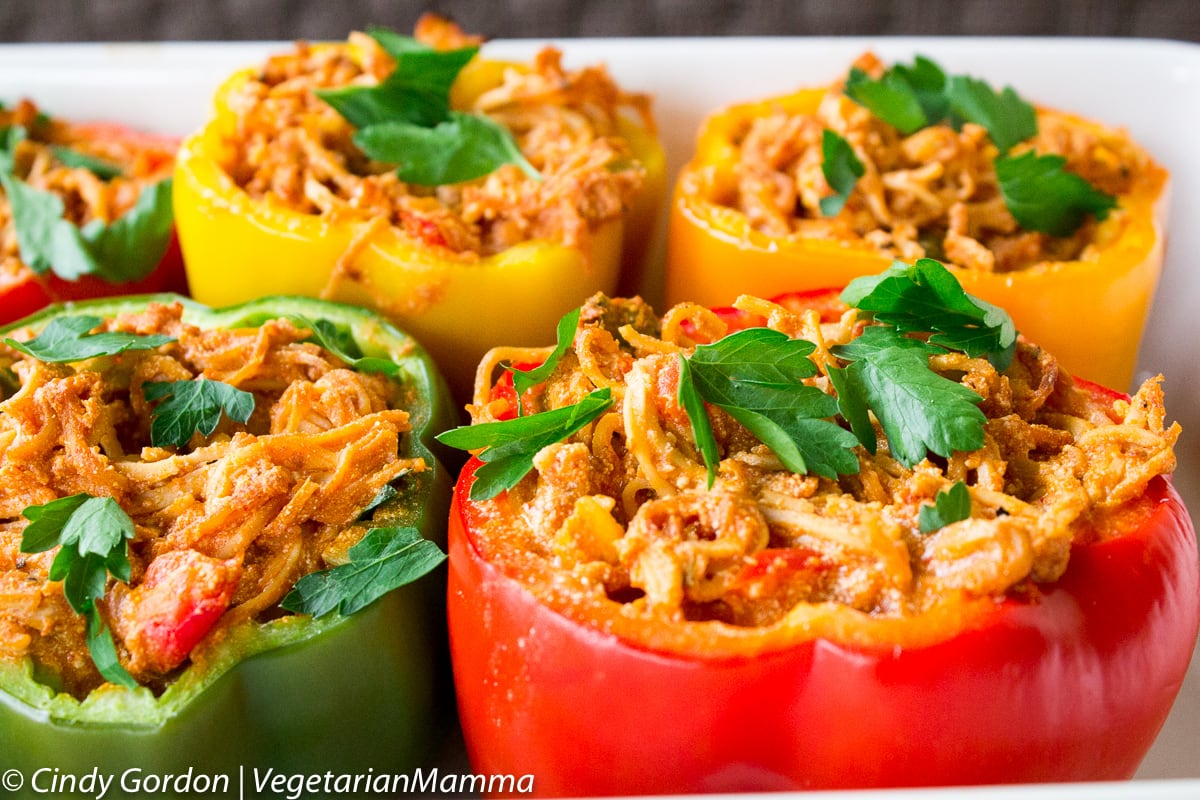 Spaghetti Stuffed Peppers Delicious Vegetarian Dinner