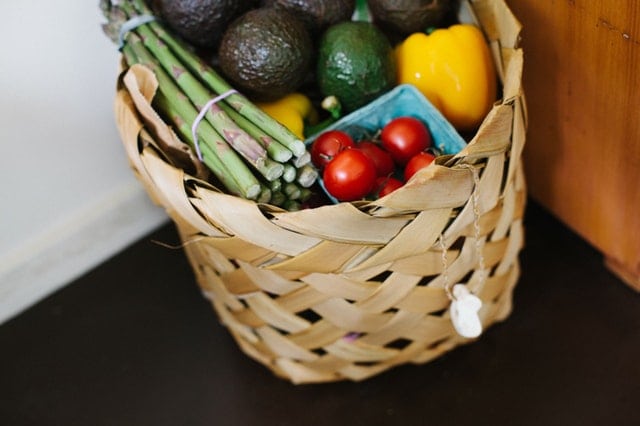 A basket of vegetables that a vegetarian would eat. 