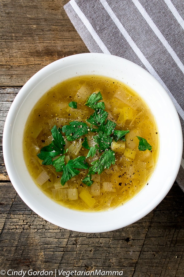 bowl Potato Leek Soup topped with fresh parsley