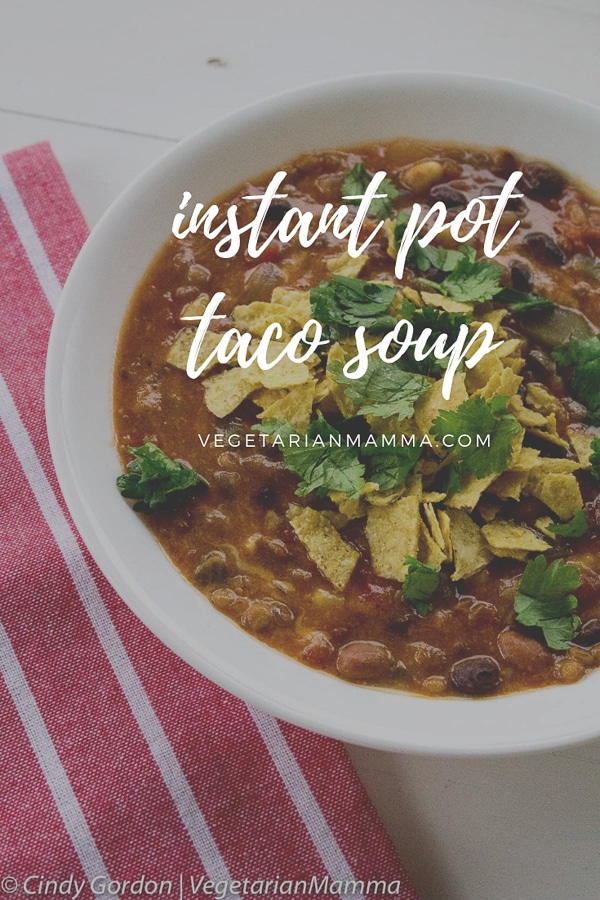 This Instant Pot Taco Soup is delicious, simple and gluten-free. You'll love the flavor of this vegetarian soup! 