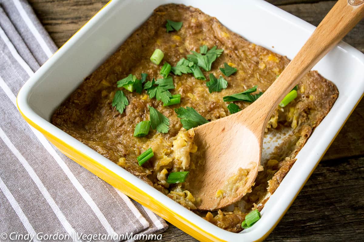 If you are looking for an easy vegan corn pudding for your holiday dinner, you’ve come to the right place. If you’re looking for a gluten free version of your mom’s traditional corn pudding, you’ve also come to the right place!