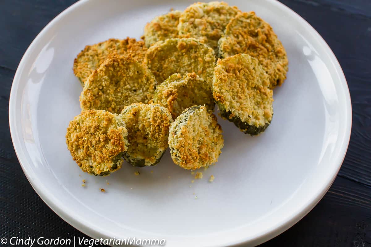 Air Fryer Fried Pickles on a white plate.