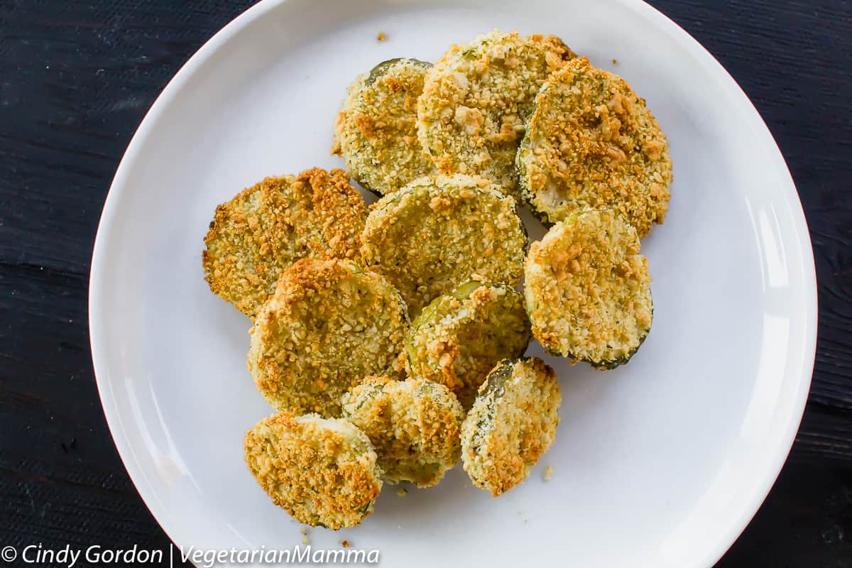 Air Fryer Fried Pickles on a white plate.