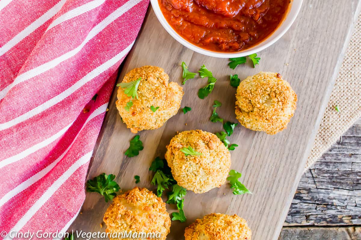 Air Fryer Risotto Balls with marinara sauce