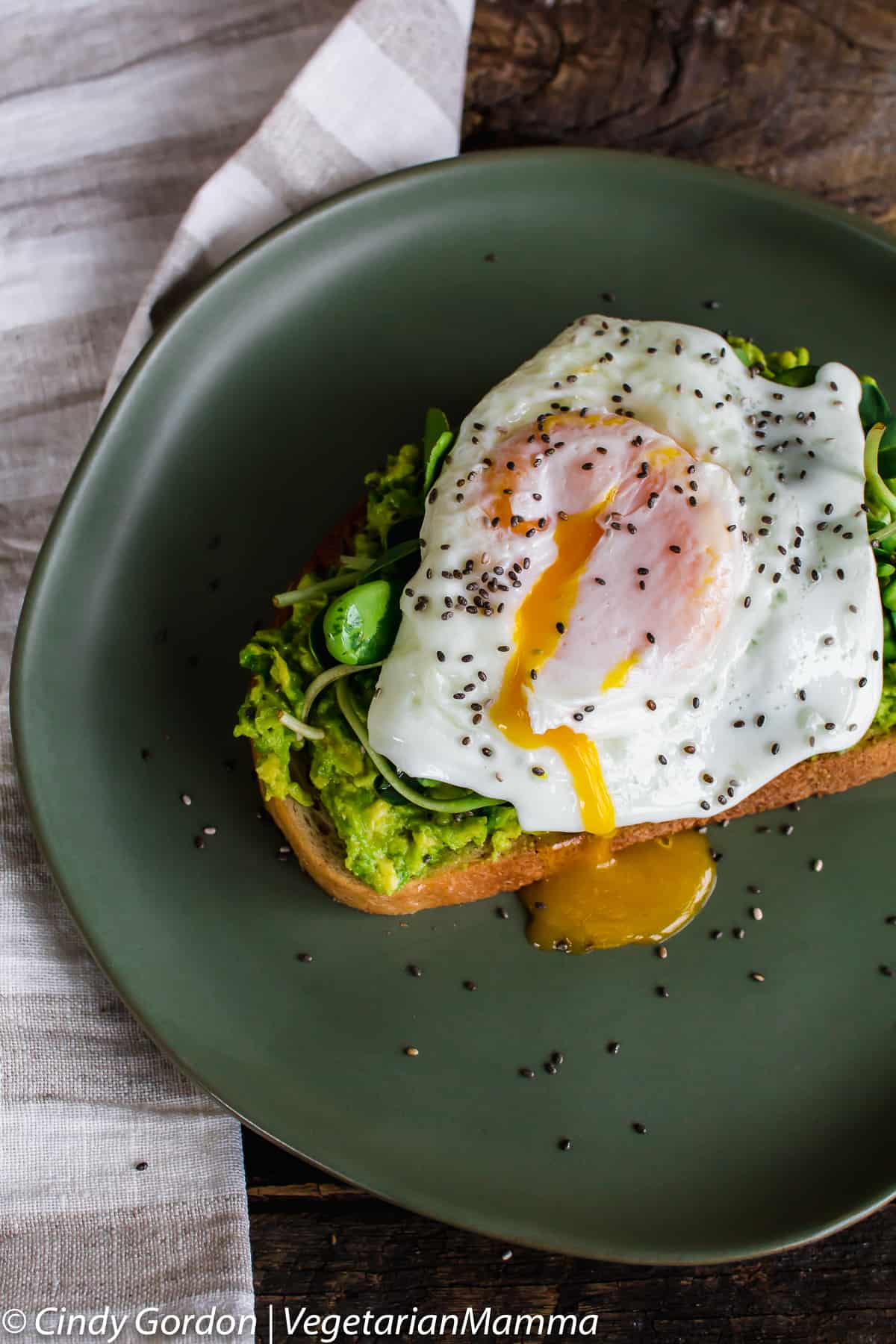 Avocado toast with fried egg on top on a plate