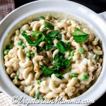 Vegetarian Mock Tuna Casserole in a white bowl