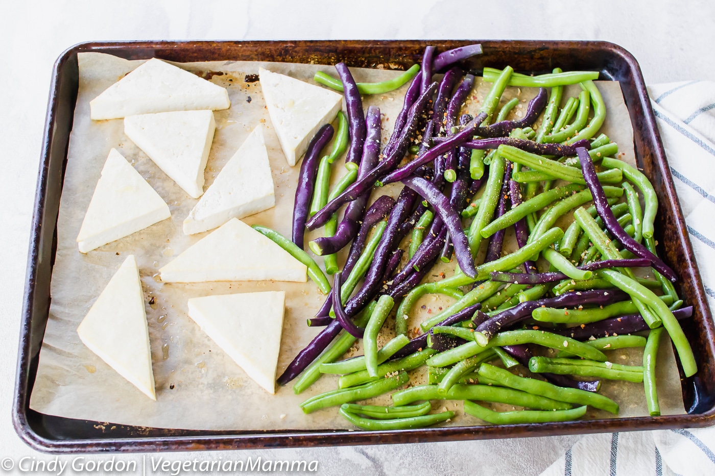 Sheet Pan Lemon Tofu and Beans before baking.