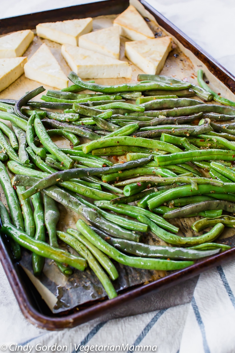 Sheet Pan Lemon Tofu and Beans cooked and ready to eat.