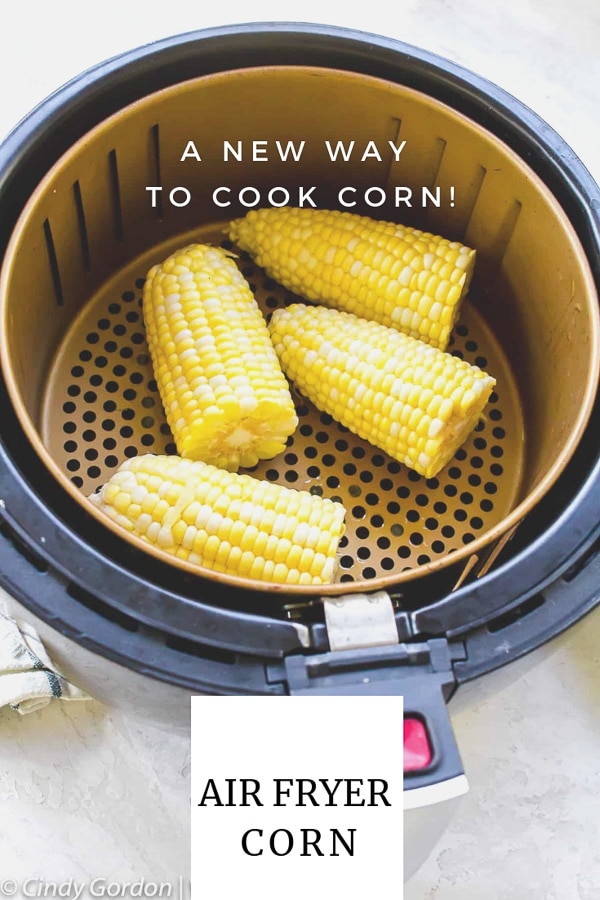 Air fryer corn on the cob is the quickest and most delicious airfryer recipe to date. The airfryer quickly roasts the sweet corn, fresh or frozen, into an irresistible side dish! You are going to love this air fried corn on the cob! #cornonthecob #corn #airfryer