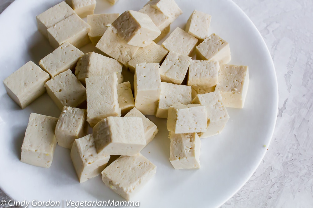 plate of cubed tofu