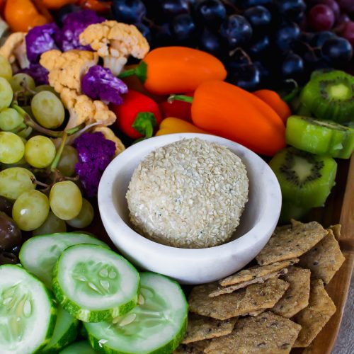 Vegetarian Charcuterie board has plenty of fruit and vegetables for everybody.