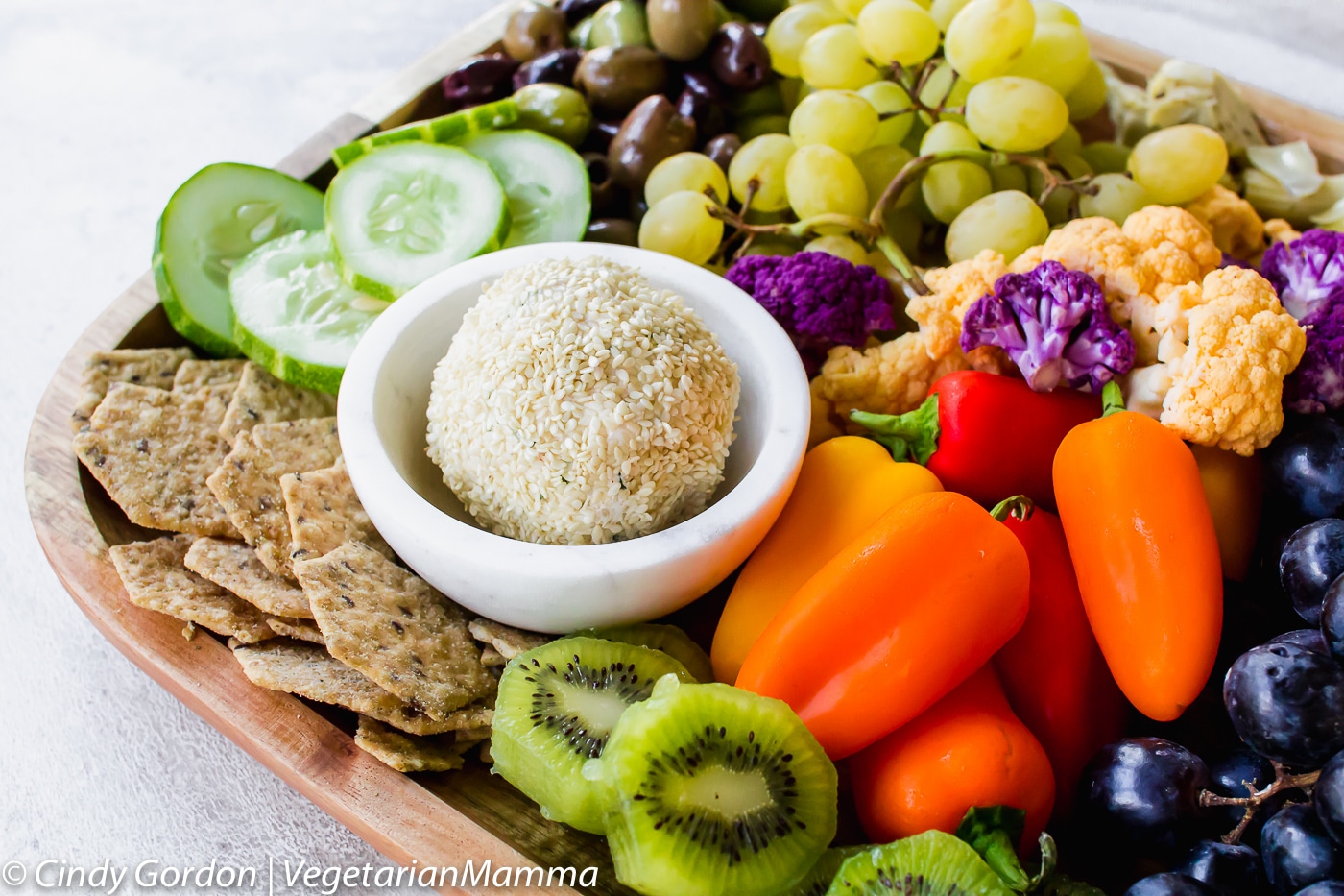 Vegetarian Charcuterie board featuring fruits and vegetables.