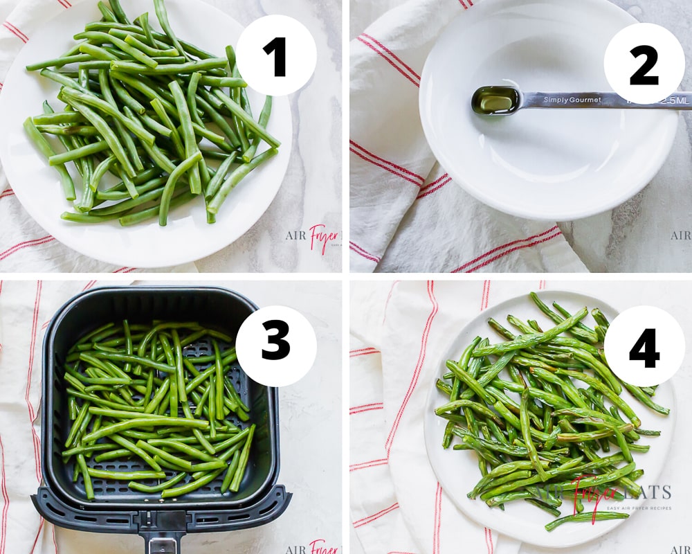 four picture collage showing air fryer green beans