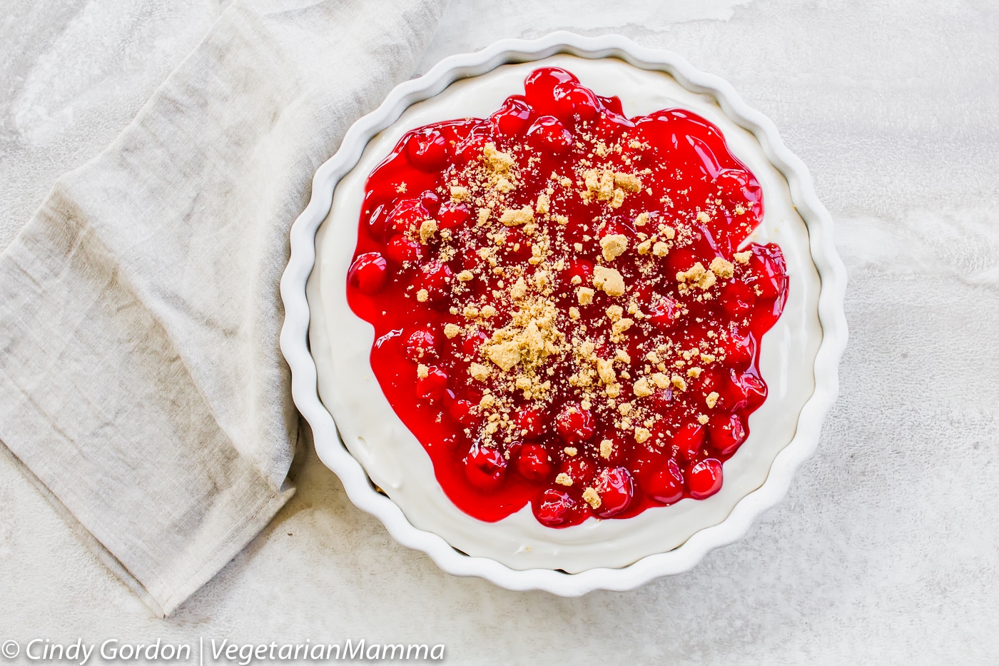 Simple Cherry Cheesecake Dessert overhead shot