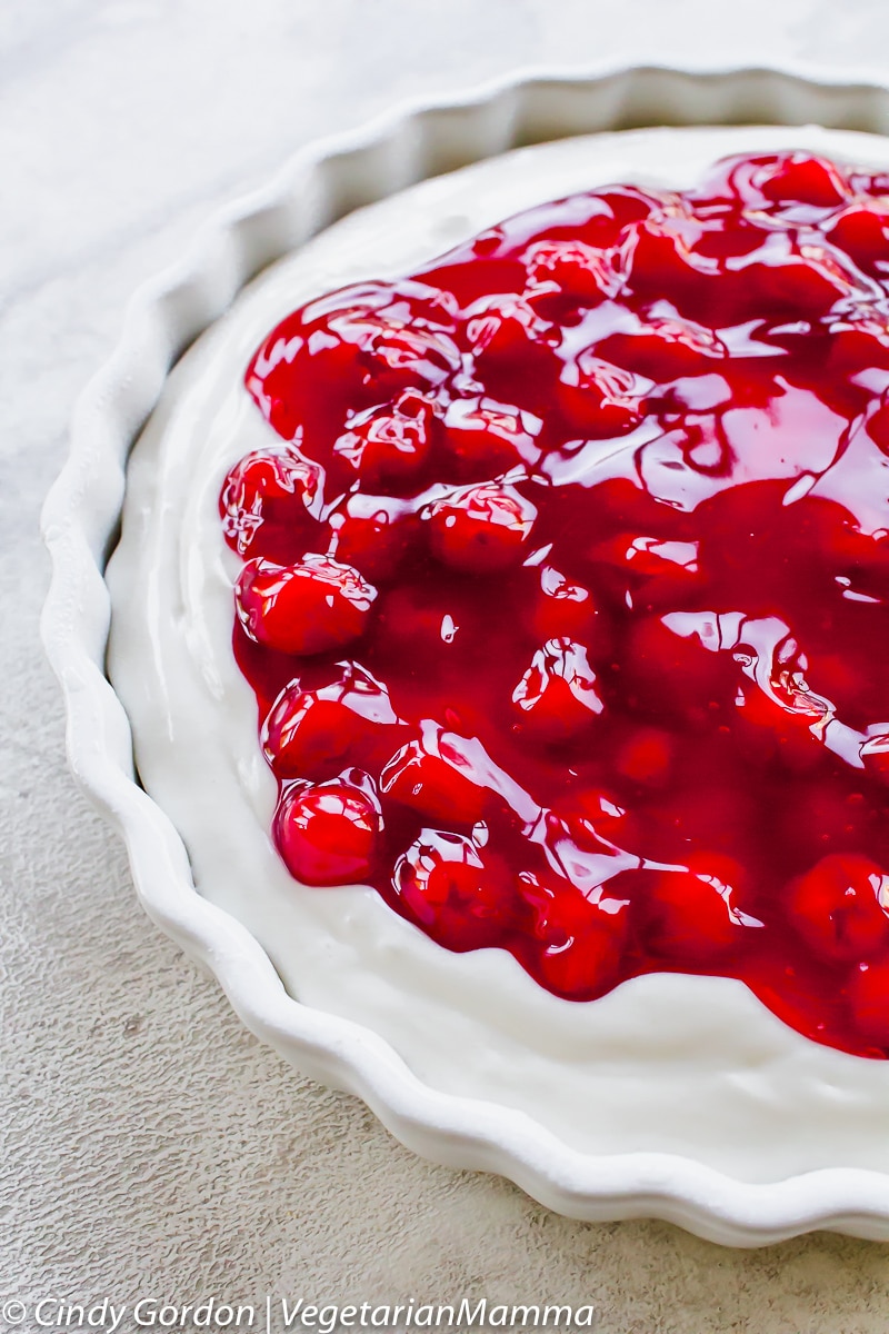 Simple Cherry Cheesecake Dessert is served by the spoonful not sliced.