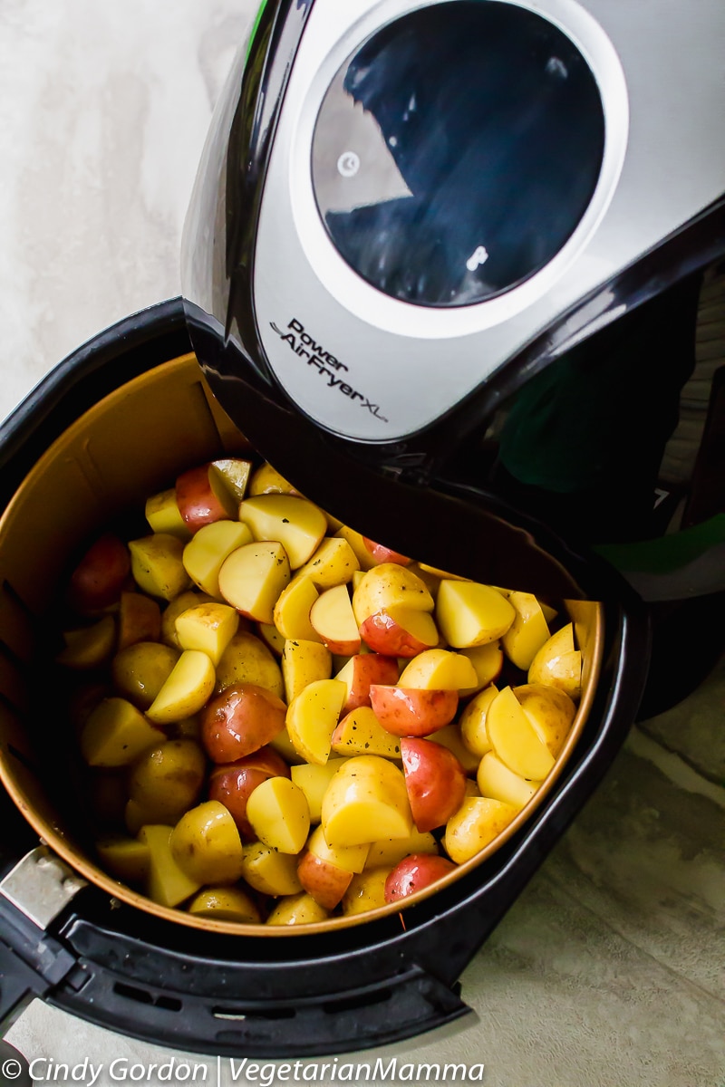 Air Fryer Roasted Potatoes in the air fryer. 