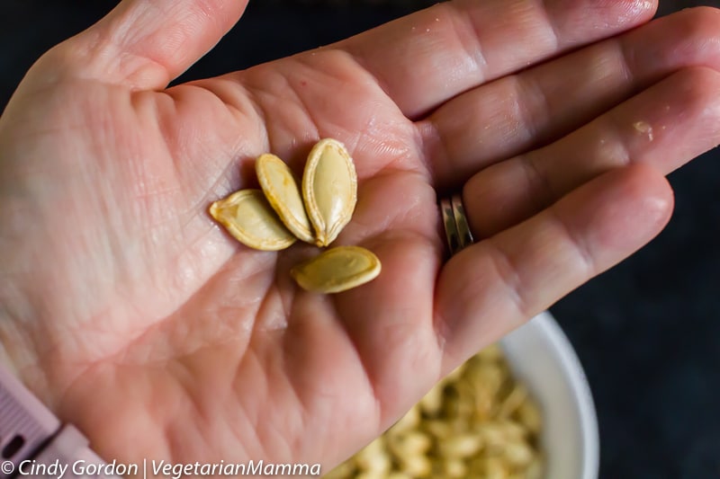 Air Fryer Pumpkin Seeds in a hand