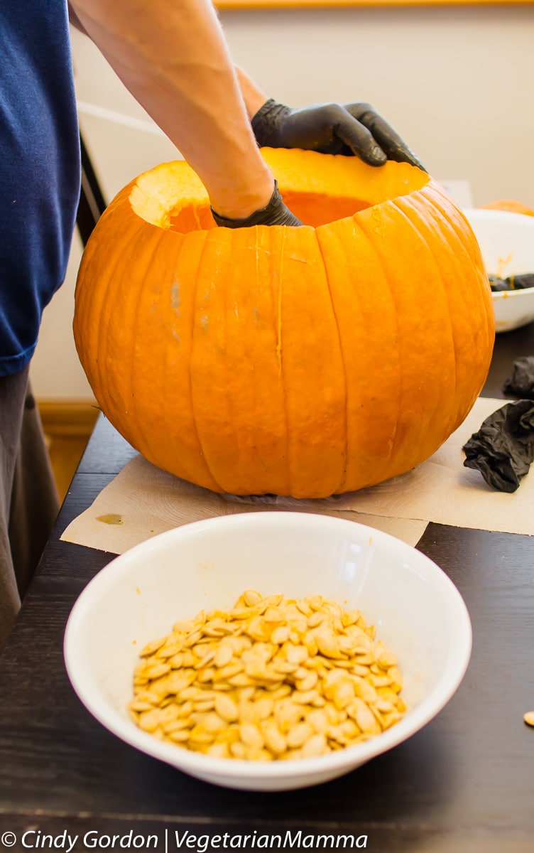 Air Fryer Pumpkin Seeds - removing seeds from pumpkin