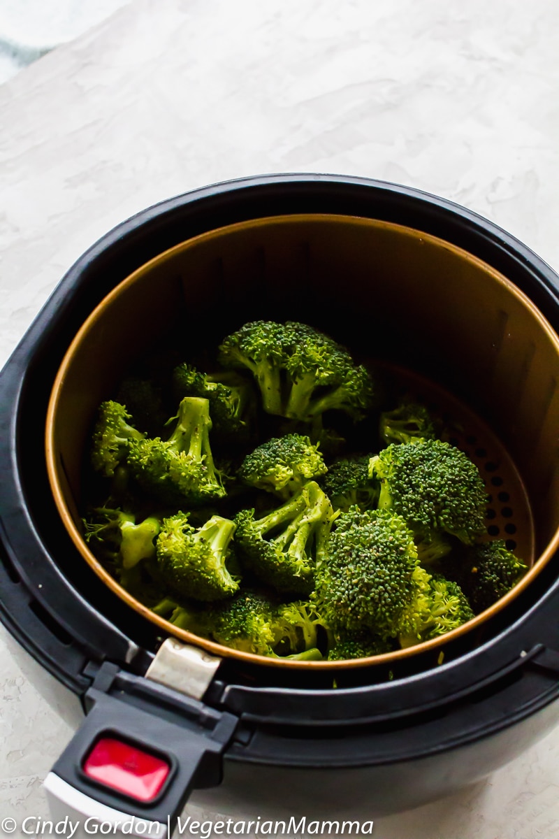 Air Fryer Broccoli in air fryer basket