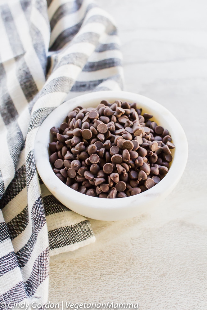 white bowl of dairy free chocolate chips