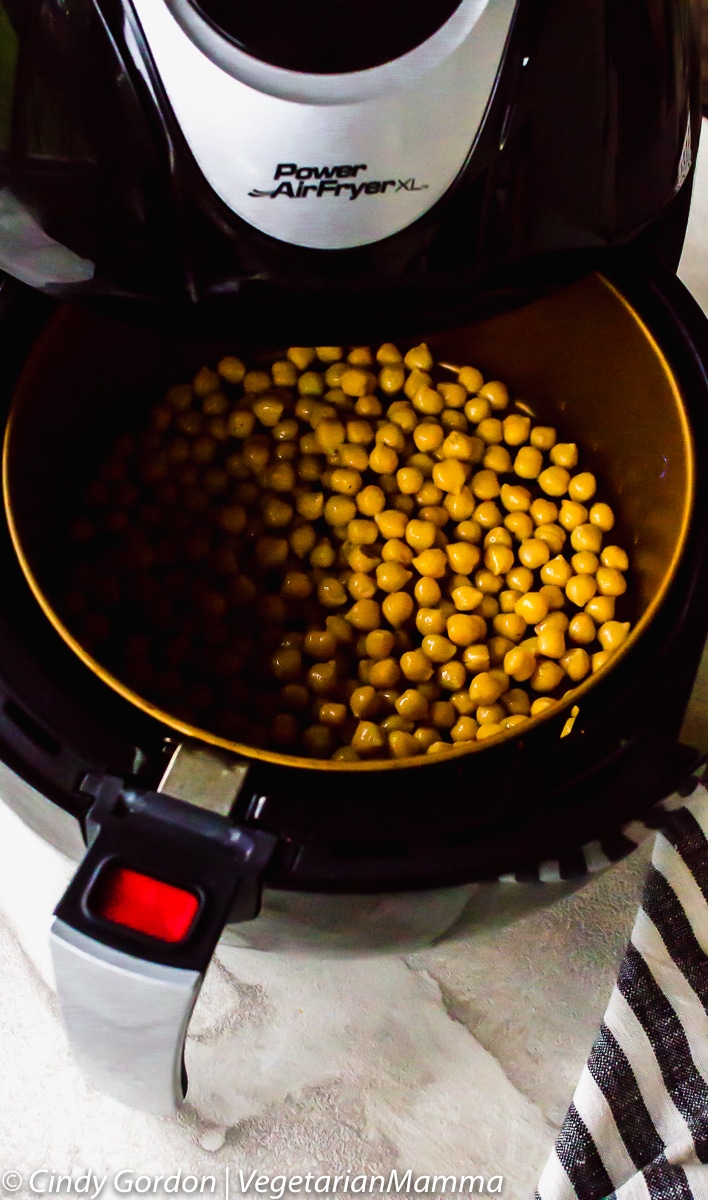 Air Fryer Chickpeas in an air fryer basket