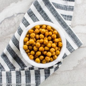 Air Fryer Chickpeas - air fried snacks in a white bowl