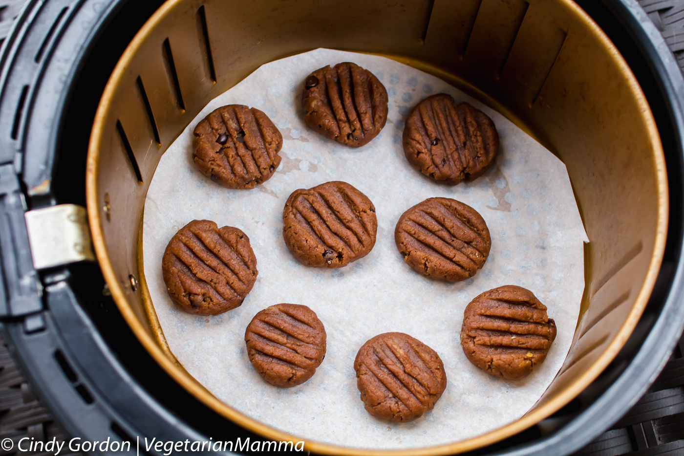 Double Chocolate Air Fryer Cookies in an air fryer