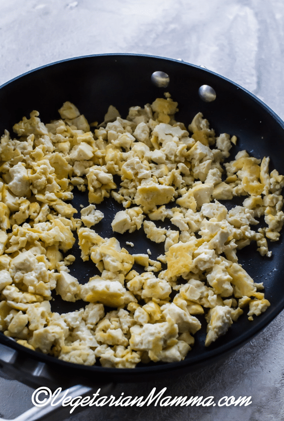 cooked tofu in skillet for Thai Lettuce Wraps