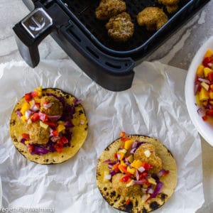 Ingredients and set up for making air fryer cauliflower tacos