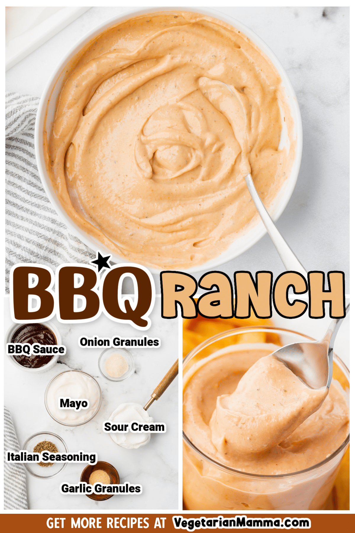 photos of bbq ranch dip with the ingredients listed.