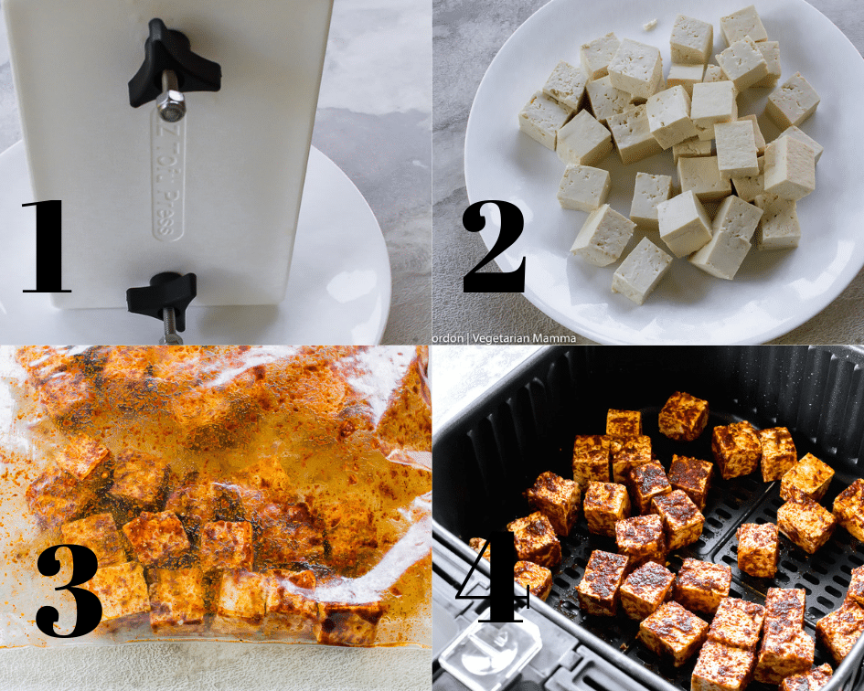 collage of how to prep tofu for tofu tacos