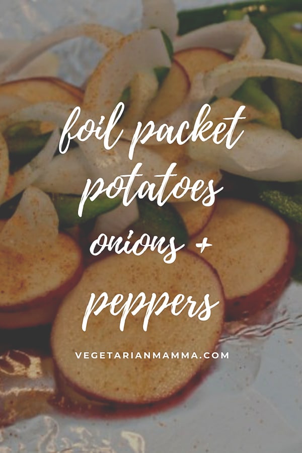 red potatoes, onions and green pepper in foil packet