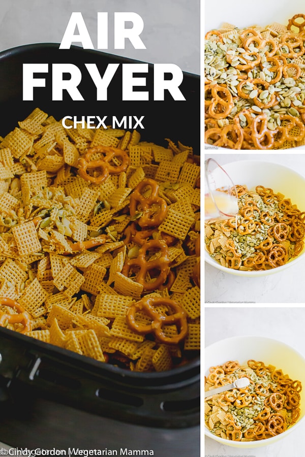Air Fryer Chex Mix collage of pictures for pin