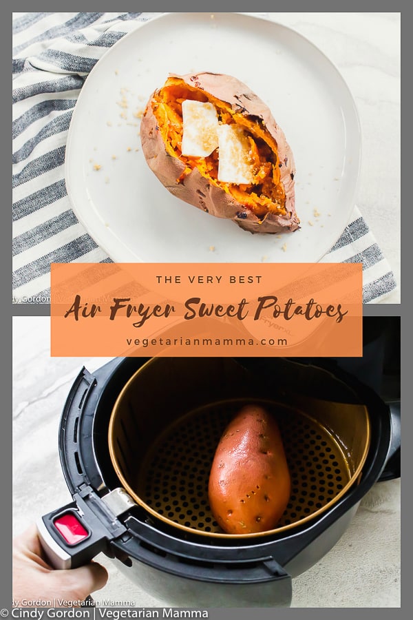 Air Fryer Sweet Potato is a delicious side dish to compliment any meal. Just pop the sweet potatoes in the air fryer and you’ll have a sweet treat in no time. #AIRFRYER #SWEETPOTATO