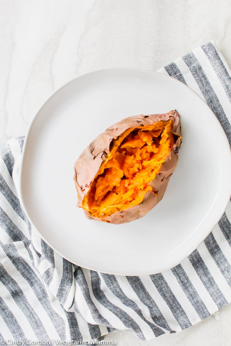 overhead shot of air fryer sweet potato