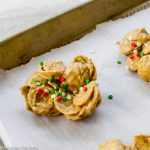 Cornflake cookies overhead shot with christmas sprinkles on top