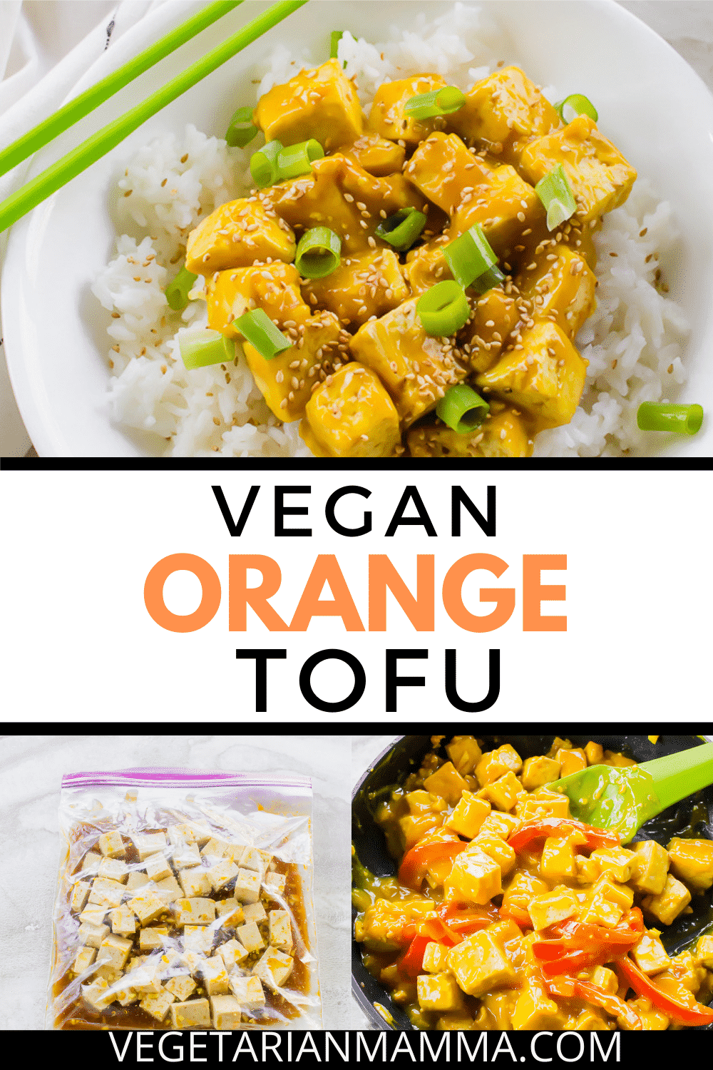 Orange Tofu is a delicious and easy tofu recipe that your entire family will love! This crispy orange tofu recipe is flavored with fresh squeezed orange juice, soy sauce, and served over rice. #orangetofu #orangechicken #veganorangechicken