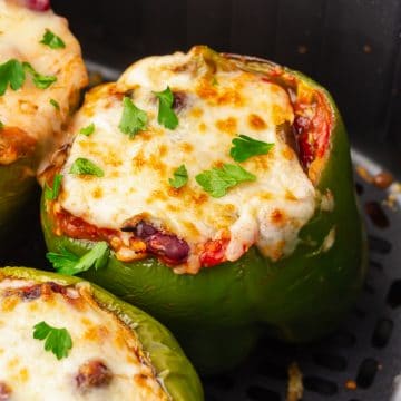 cooked cheesey air fryer stuffed peppers